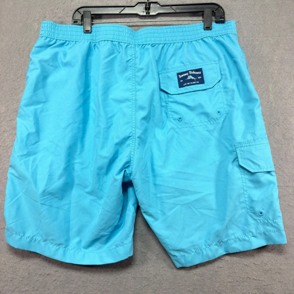 Tommy Bahama Mens XL Cyan Blue Cargo Swim Trunks Marlin Logo Board Shorts 36x8